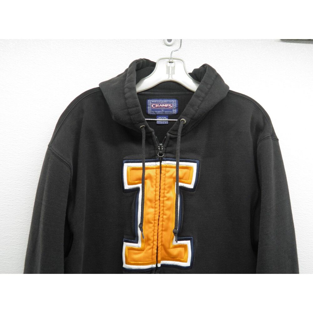 VTG Illinois Fighting Illini Full Zip Embroidered Patch Hoodie Mens L